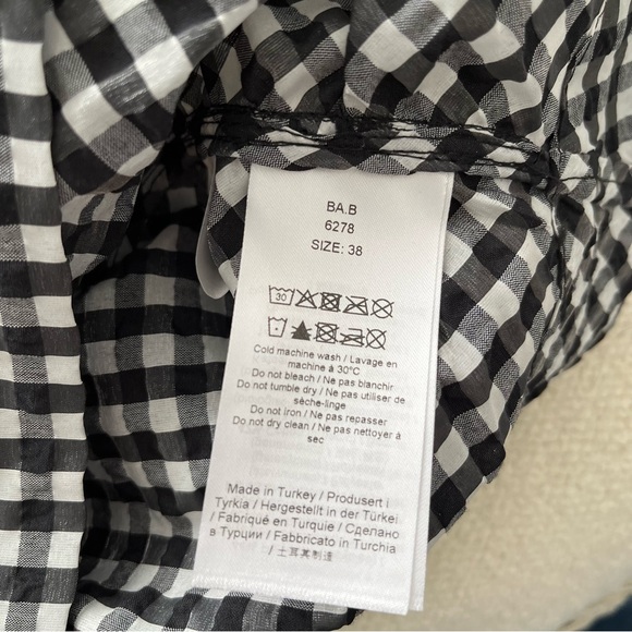 Ganni Checkered Seersucker Ruched Puff Sleeve Mini Dress EU 38 - Picture 4 of 6